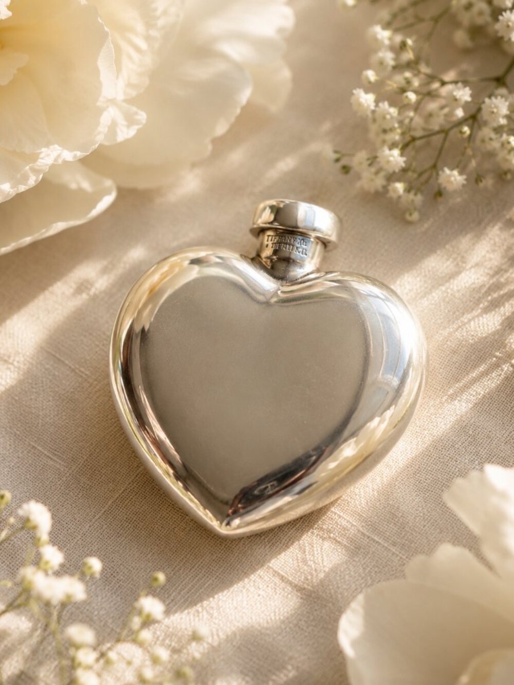 Tiffany & Co. Sterling Silver Heart Perfume Pendant Flask Vintage Refillable